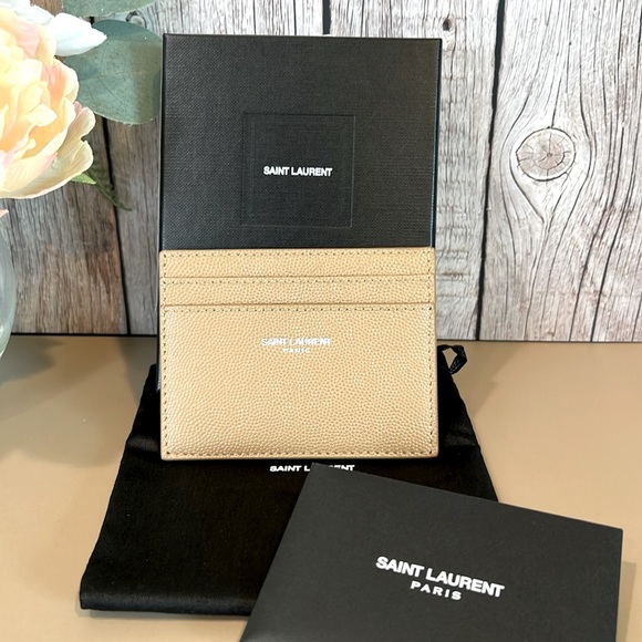 NEW SAINT LAURENT PARIS LEATHER GRAIN DE POUDRE TEAK COLOR CARD CASE HOLDER - Picture 2 of 11